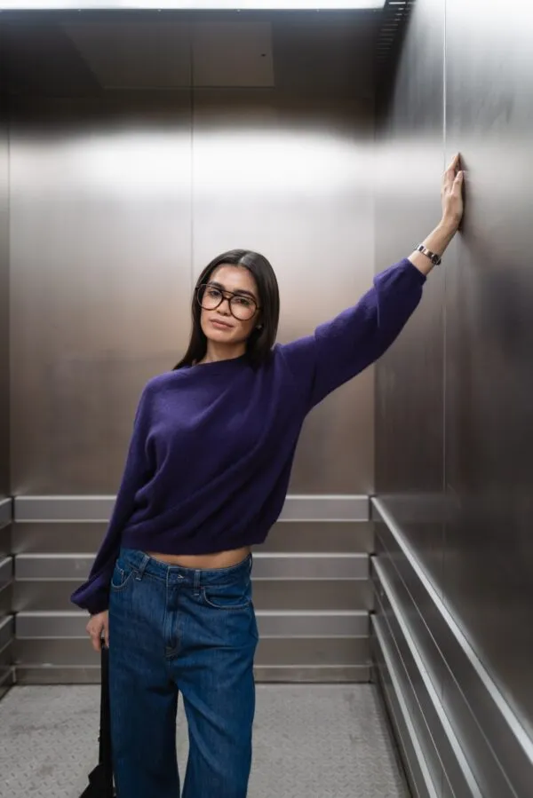 lomg puffed sleeves round neck jumper - Aubergine