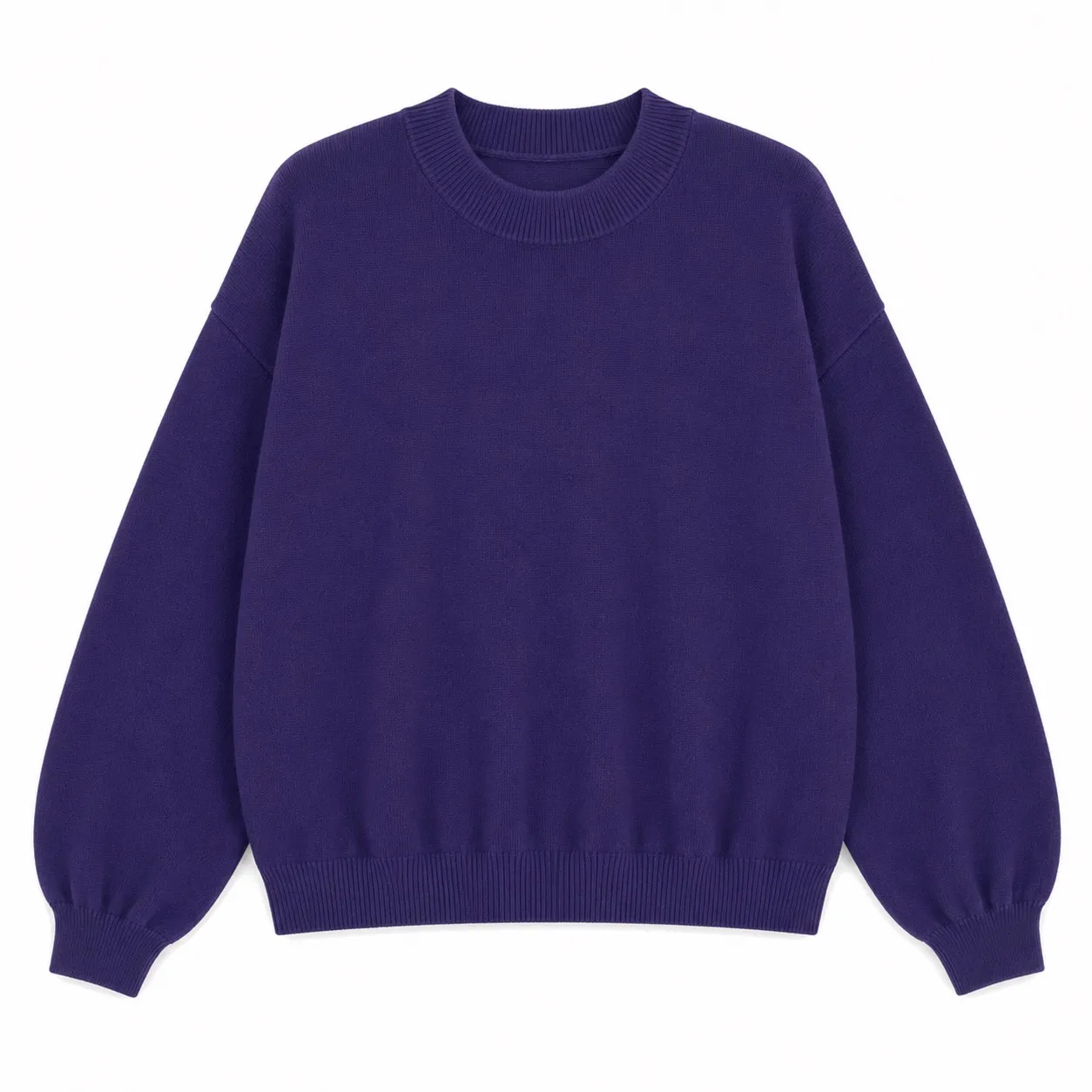 lomg puffed sleeves round neck jumper - Aubergine - Afbeelding 2