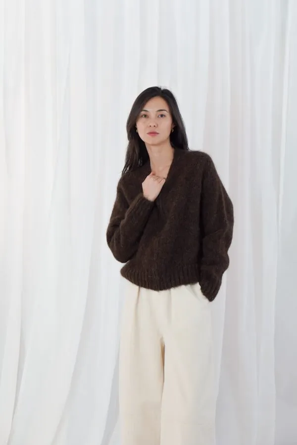 zip-up bomber cardigan round neck - Chocolate