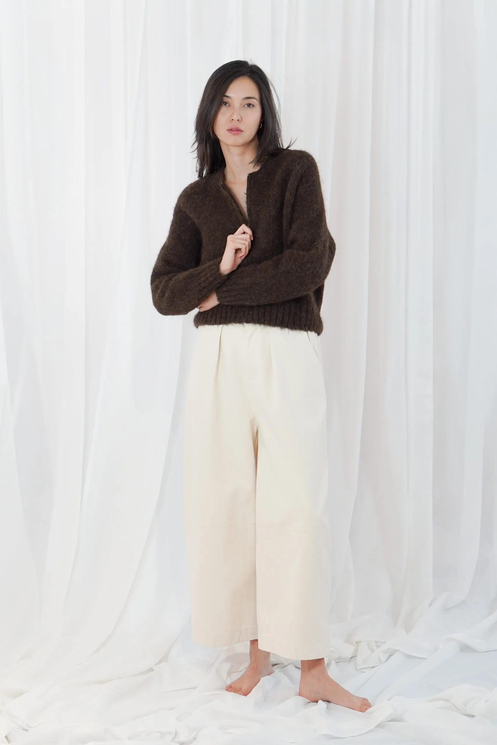zip-up bomber cardigan round neck - Chocolate - Afbeelding 4