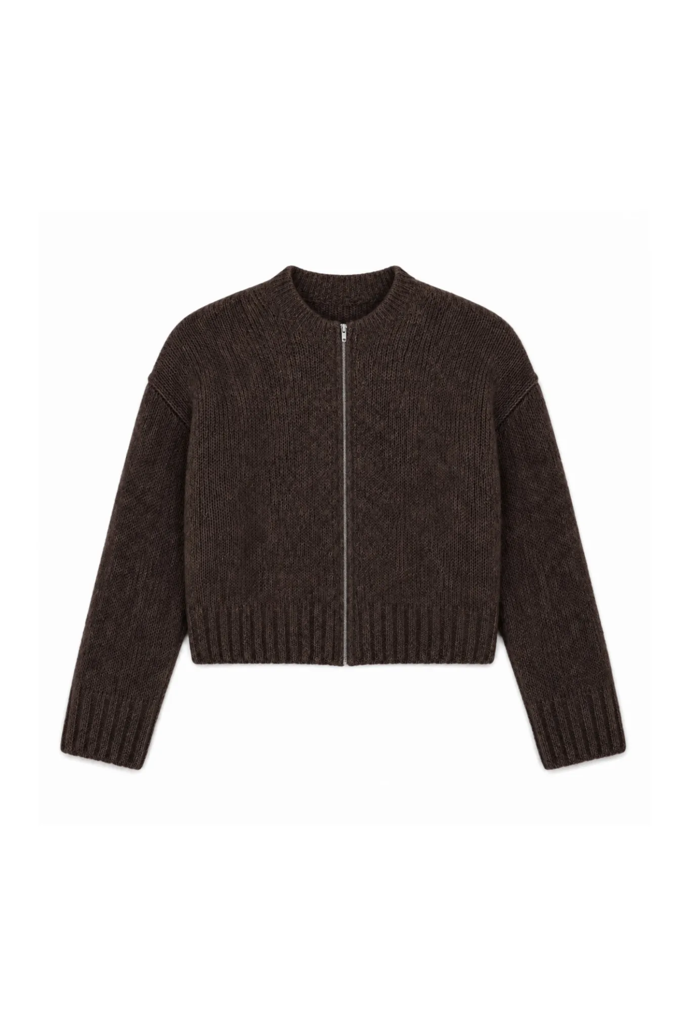 zip-up bomber cardigan round neck - Chocolate - Afbeelding 5