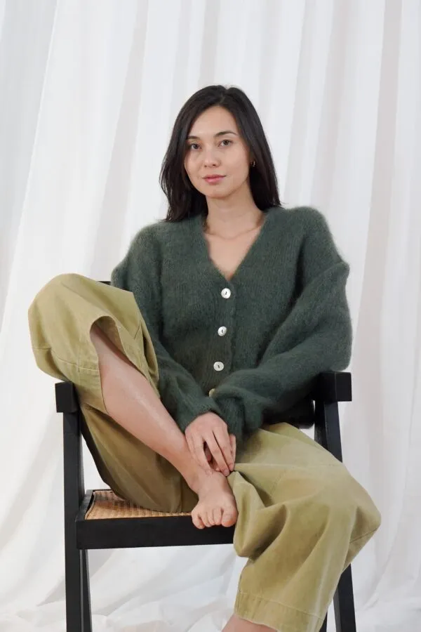 buttoned v-neck longsleeve cardigan - Donkergroen