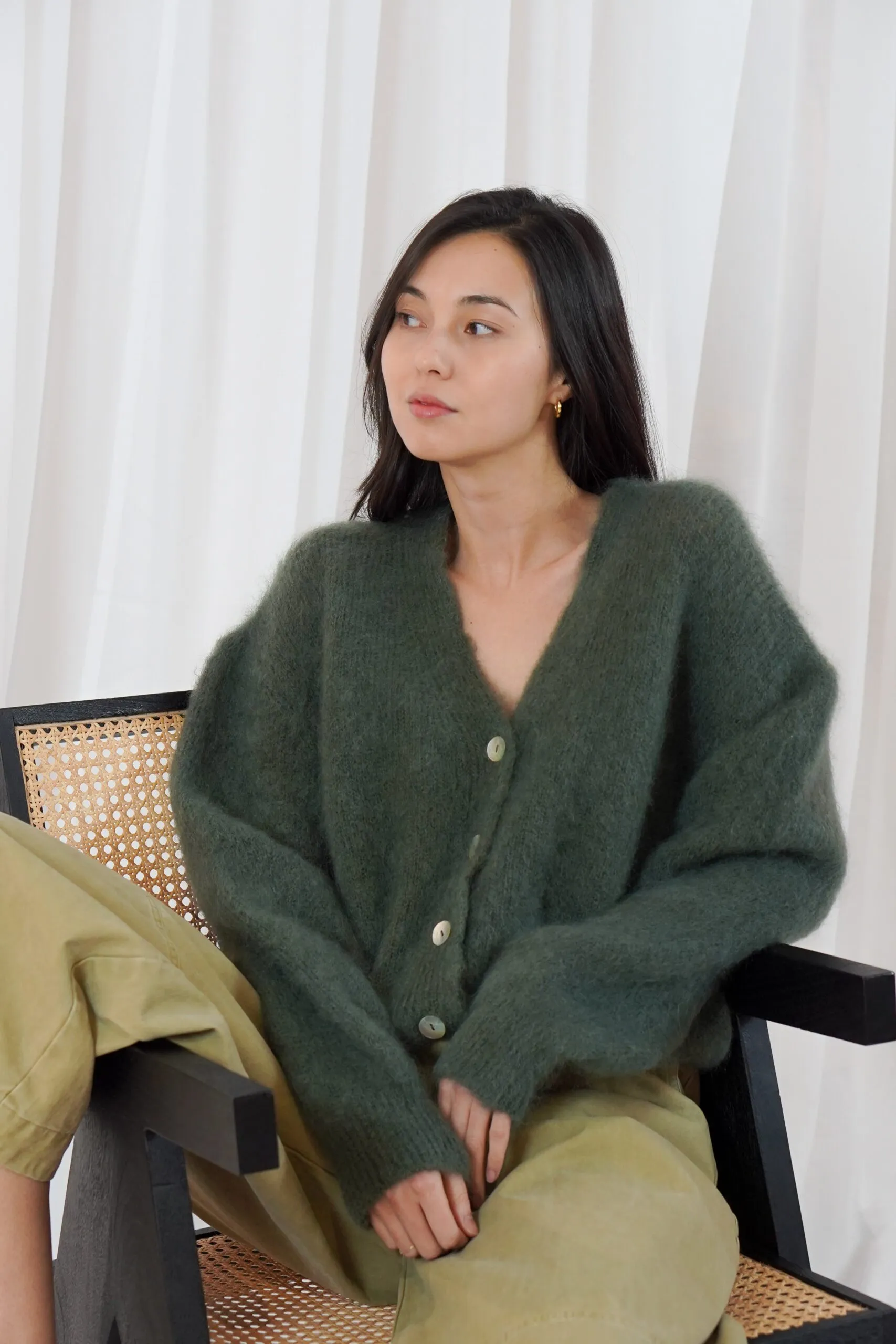 buttoned v-neck longsleeve cardigan - Donkergroen - Afbeelding 3