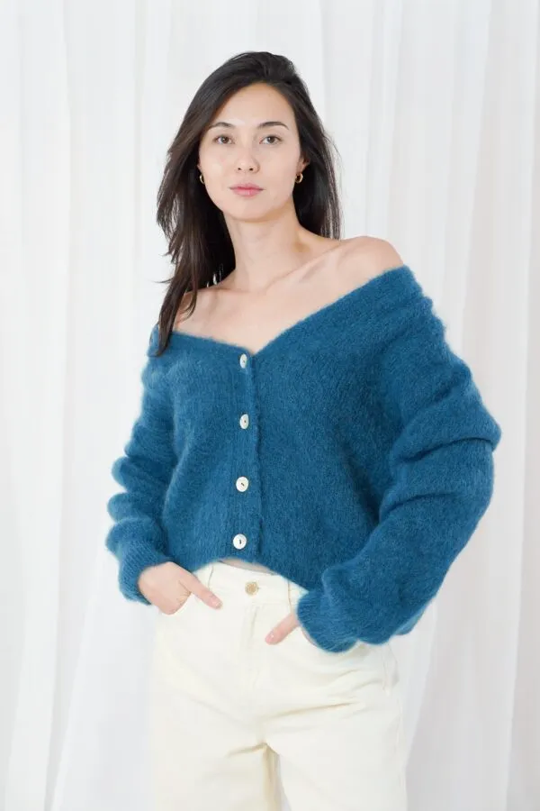 buttoned v-neck longsleeve cardigan - Dark Teal
