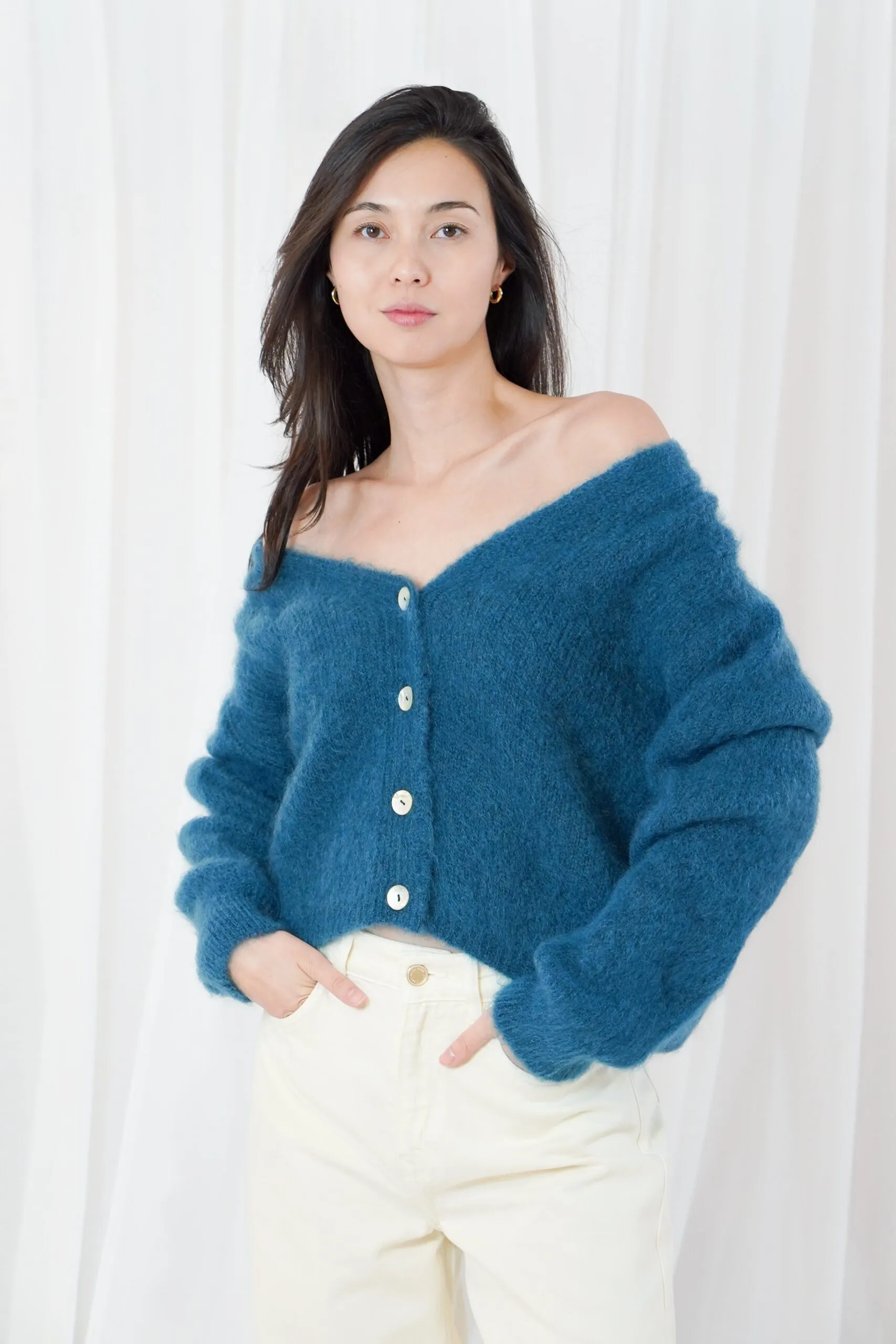 buttoned v-neck longsleeve cardigan - Dark Teal