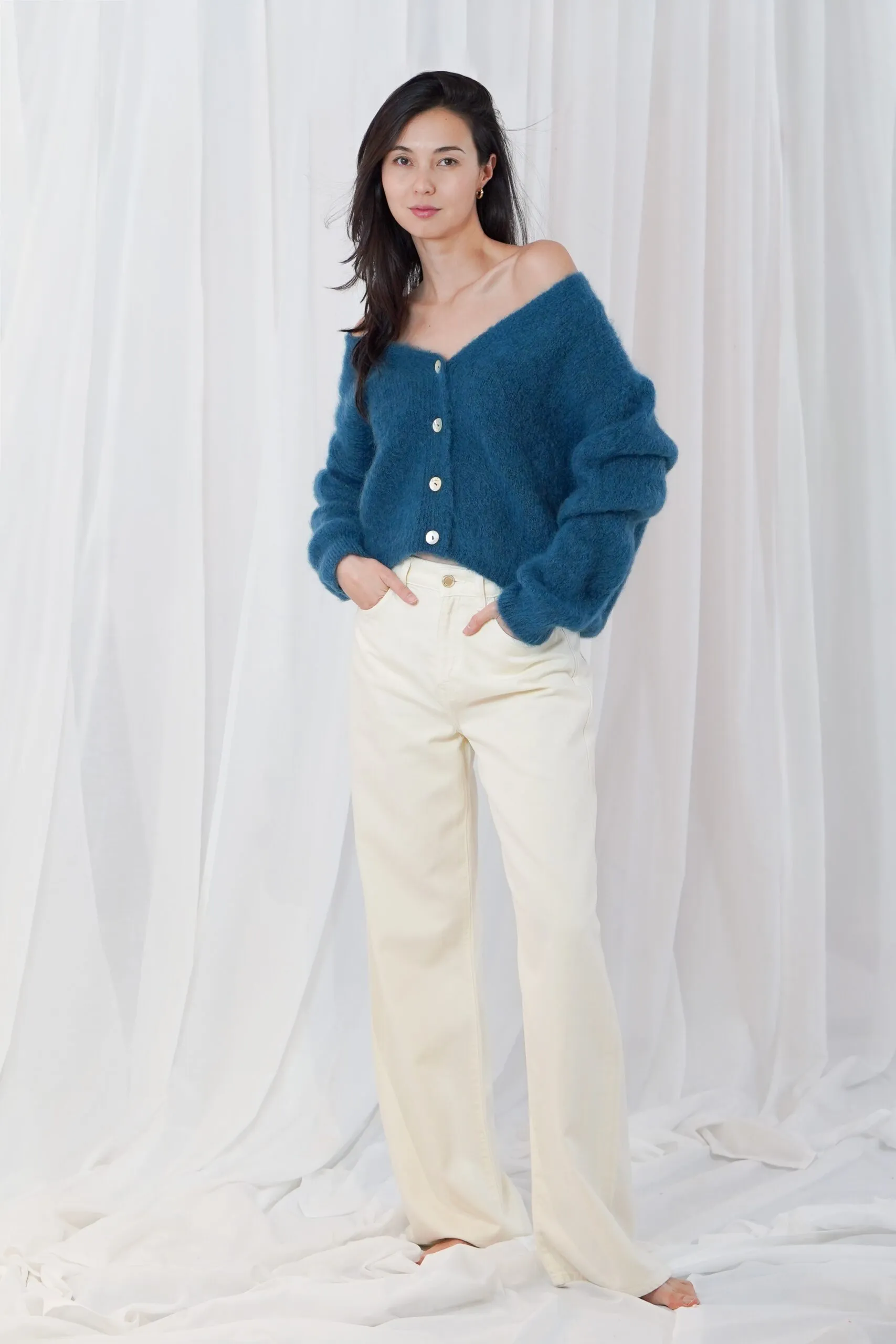 buttoned v-neck longsleeve cardigan - Dark Teal - Afbeelding 2