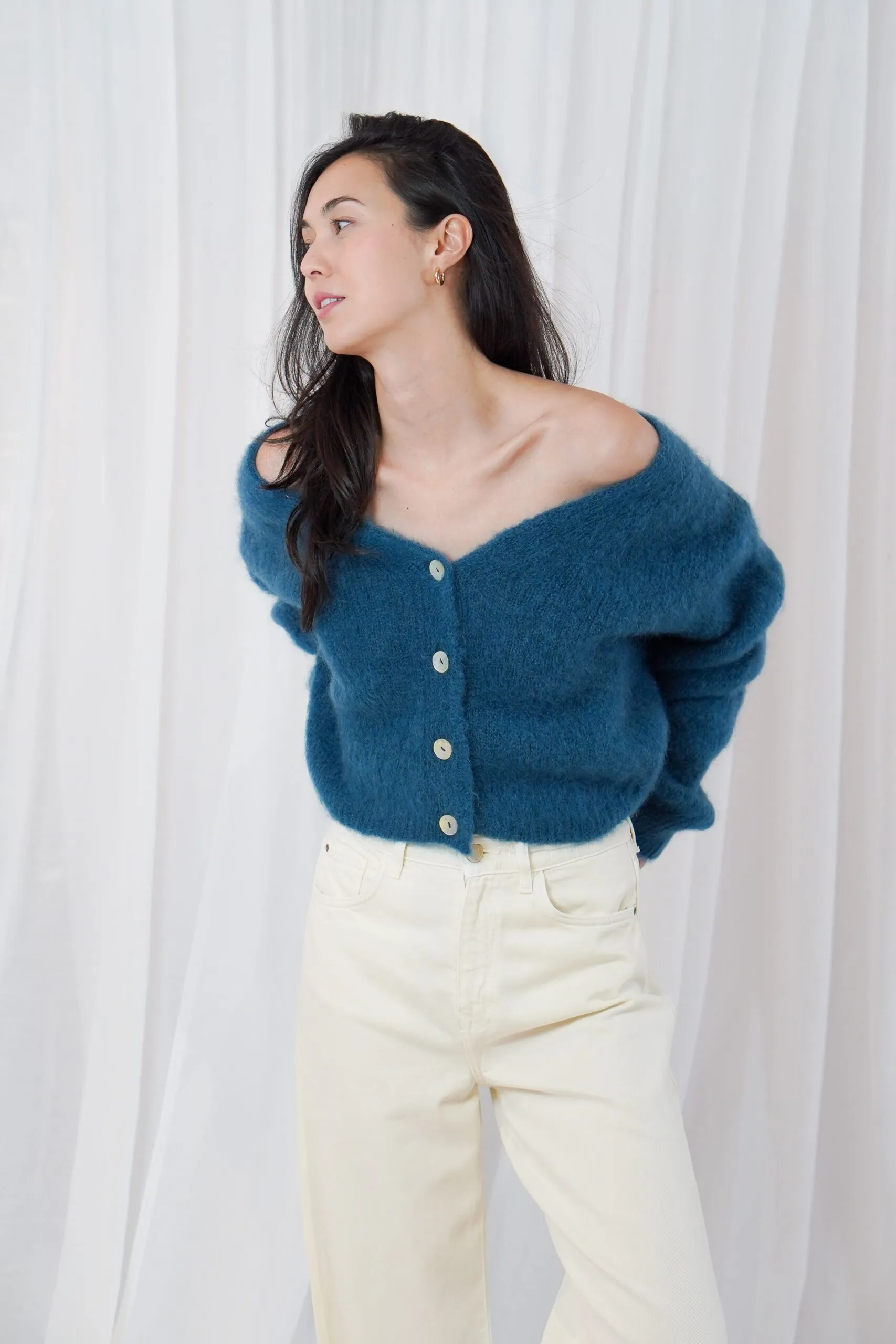 buttoned v-neck longsleeve cardigan - Dark Teal - Afbeelding 3