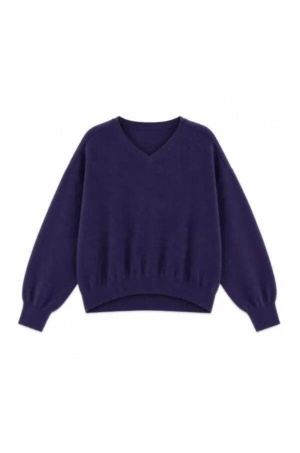 long-sleeved v- neck sweater without slits - Aubergine