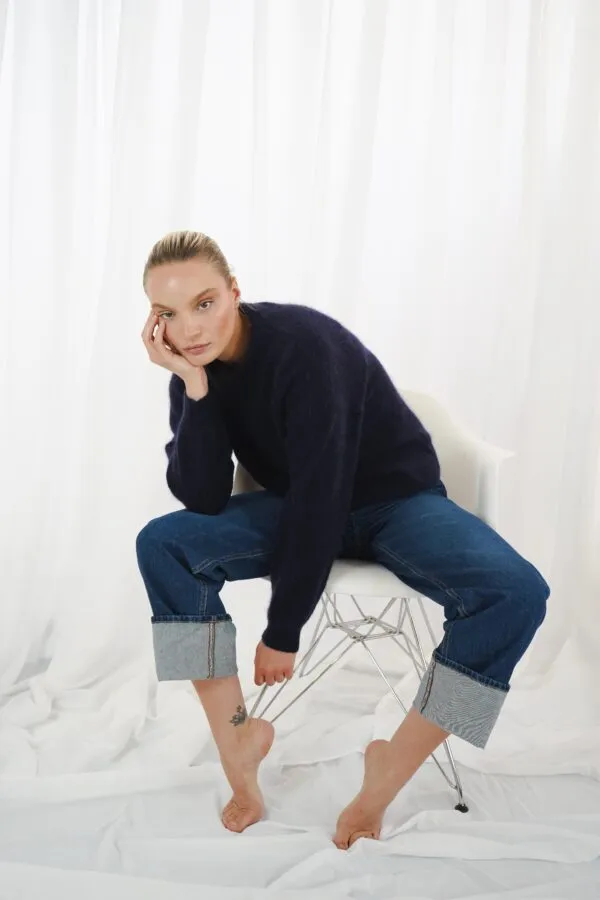 high- neck pullover, long sleeves - Navy