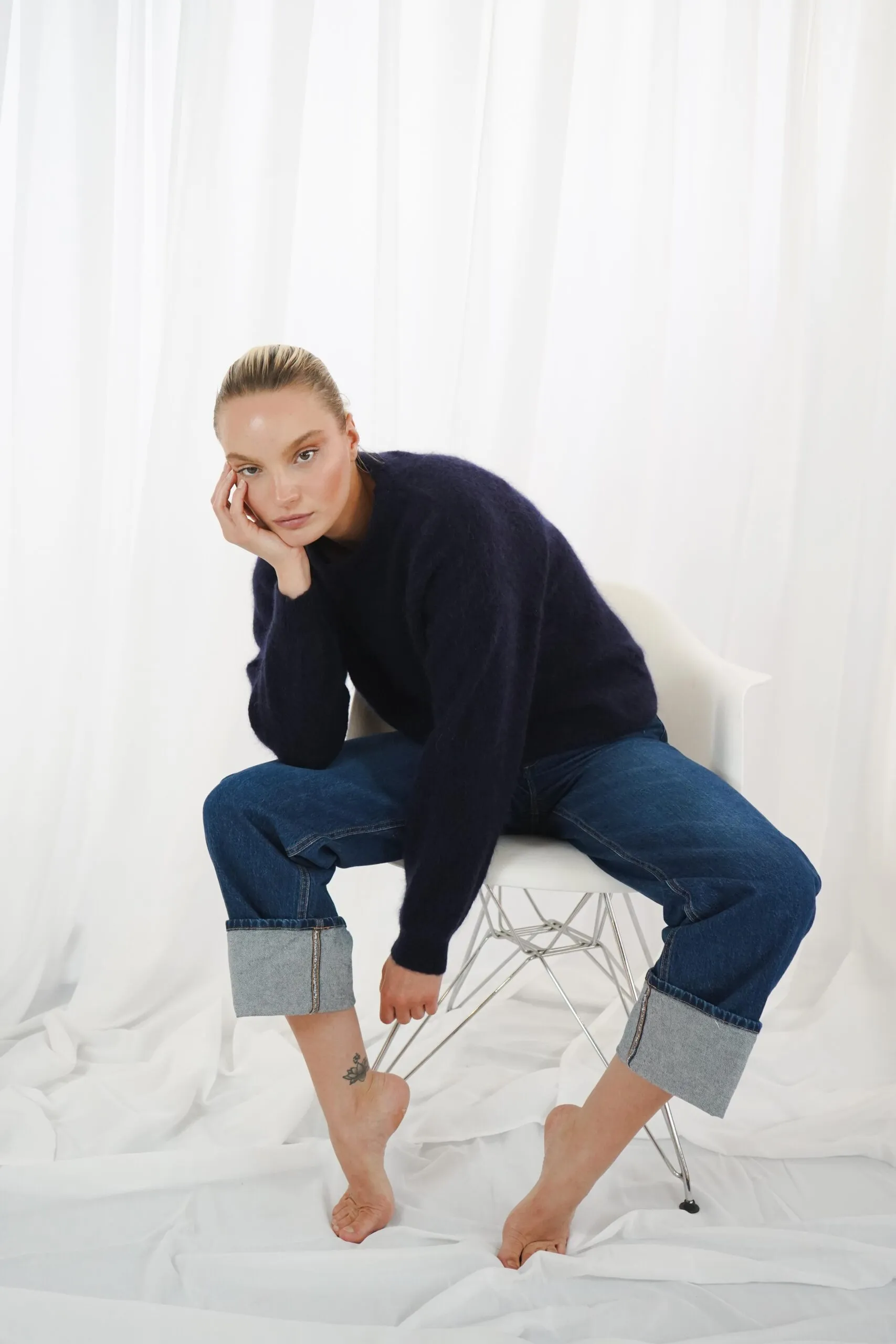 high- neck pullover, long sleeves - Navy