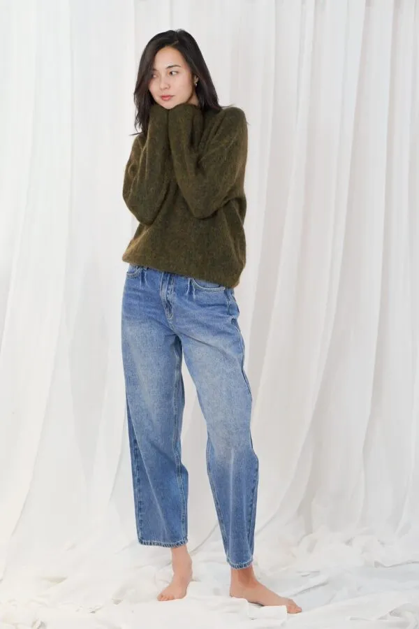 high- neck pullover, long sleeves - Donkergroen