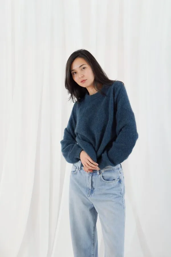 high- neck pullover, long sleeves - petrol