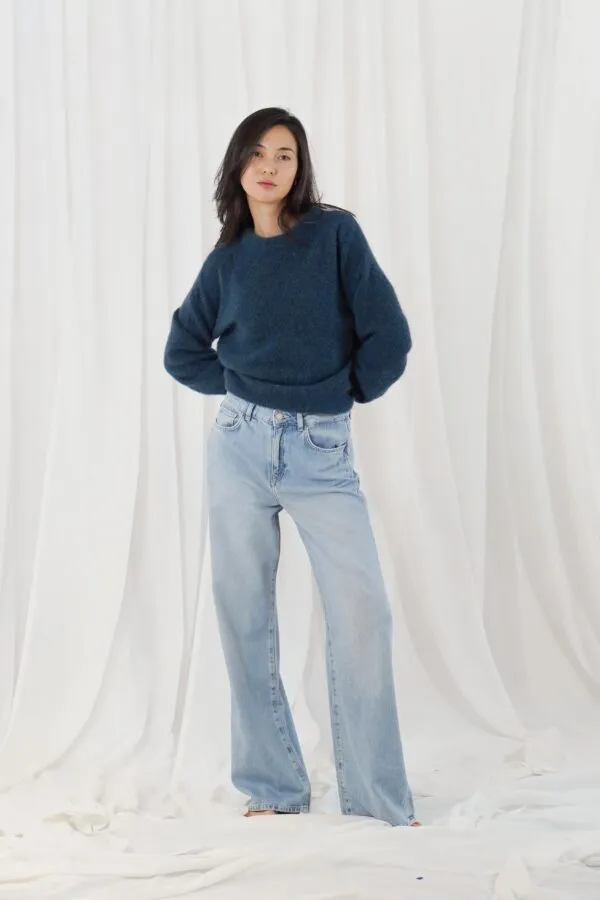 high- neck pullover, long sleeves - petrol