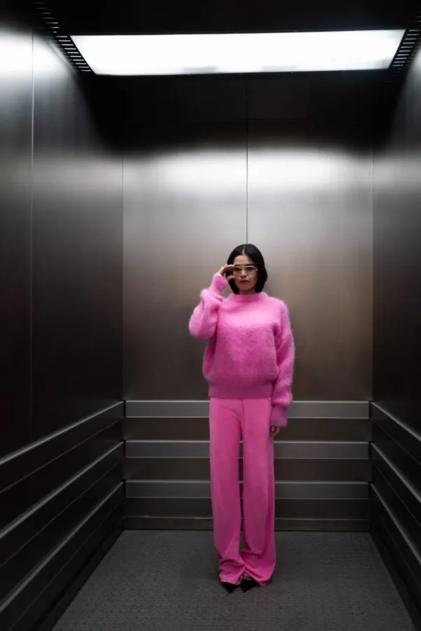 solid longe-sleeve round neck sweater - Bubblegum