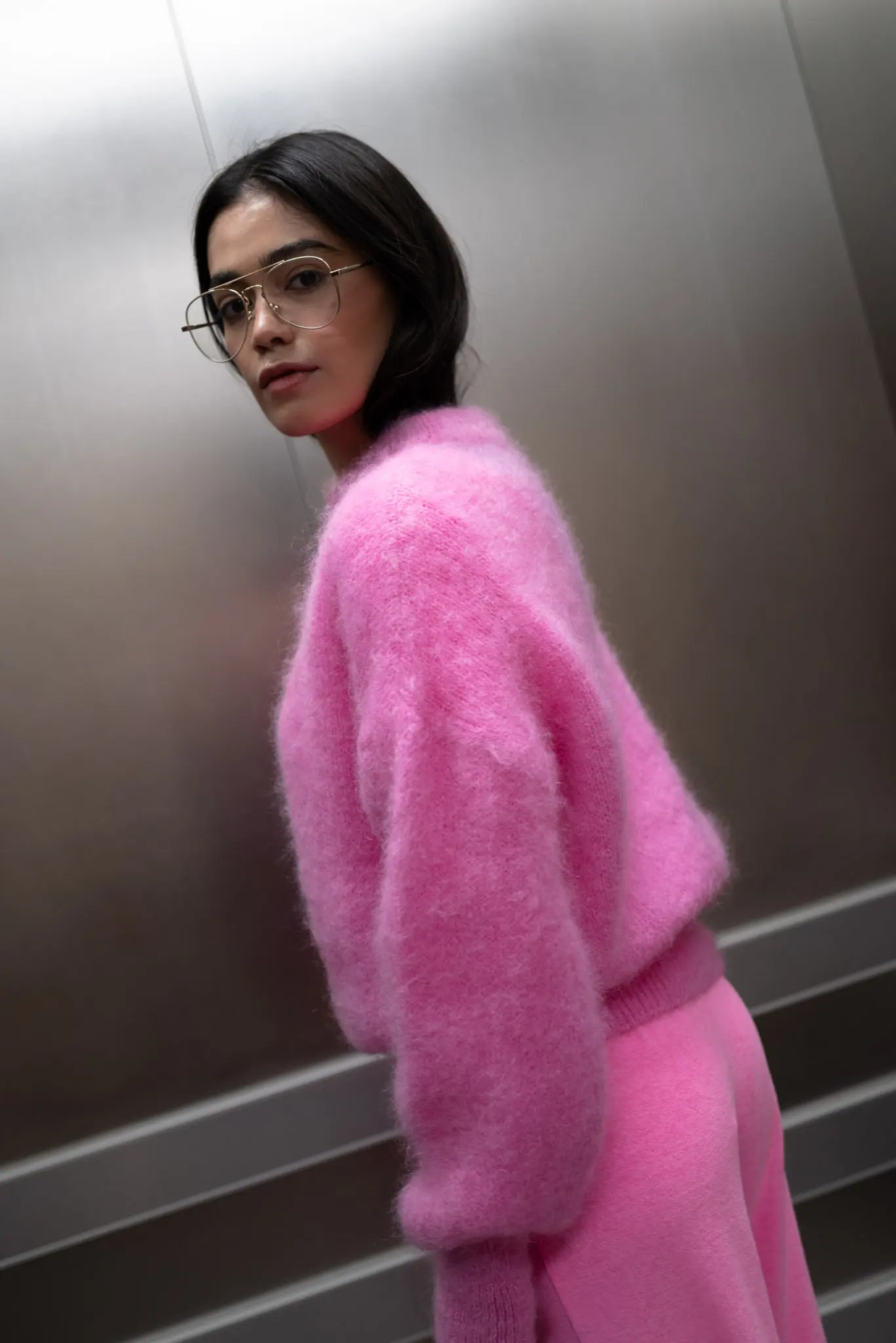 solid longe-sleeve round neck sweater - Bubblegum - Afbeelding 2