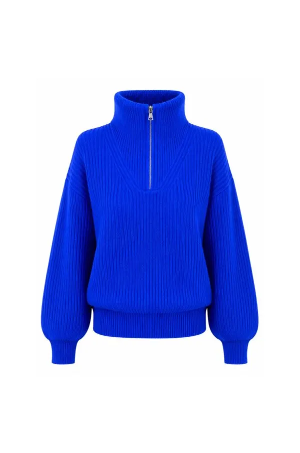 long-sleeved trucker-neck pullover - Electric Blue