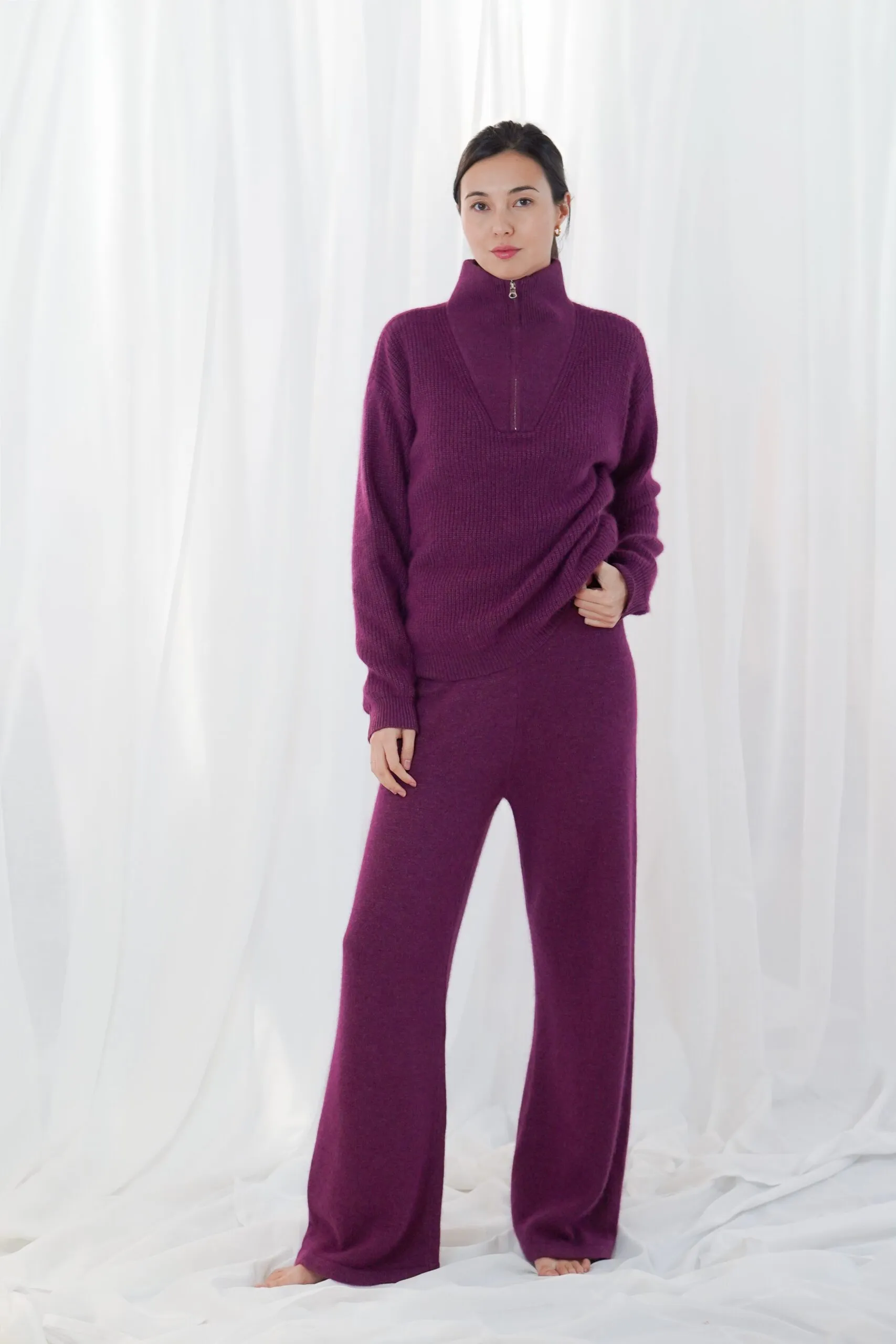 long-sleeved trucker-neck pullover - Wijnrood