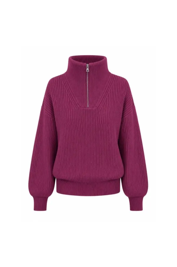 long-sleeved trucker-neck pullover - Wijnrood