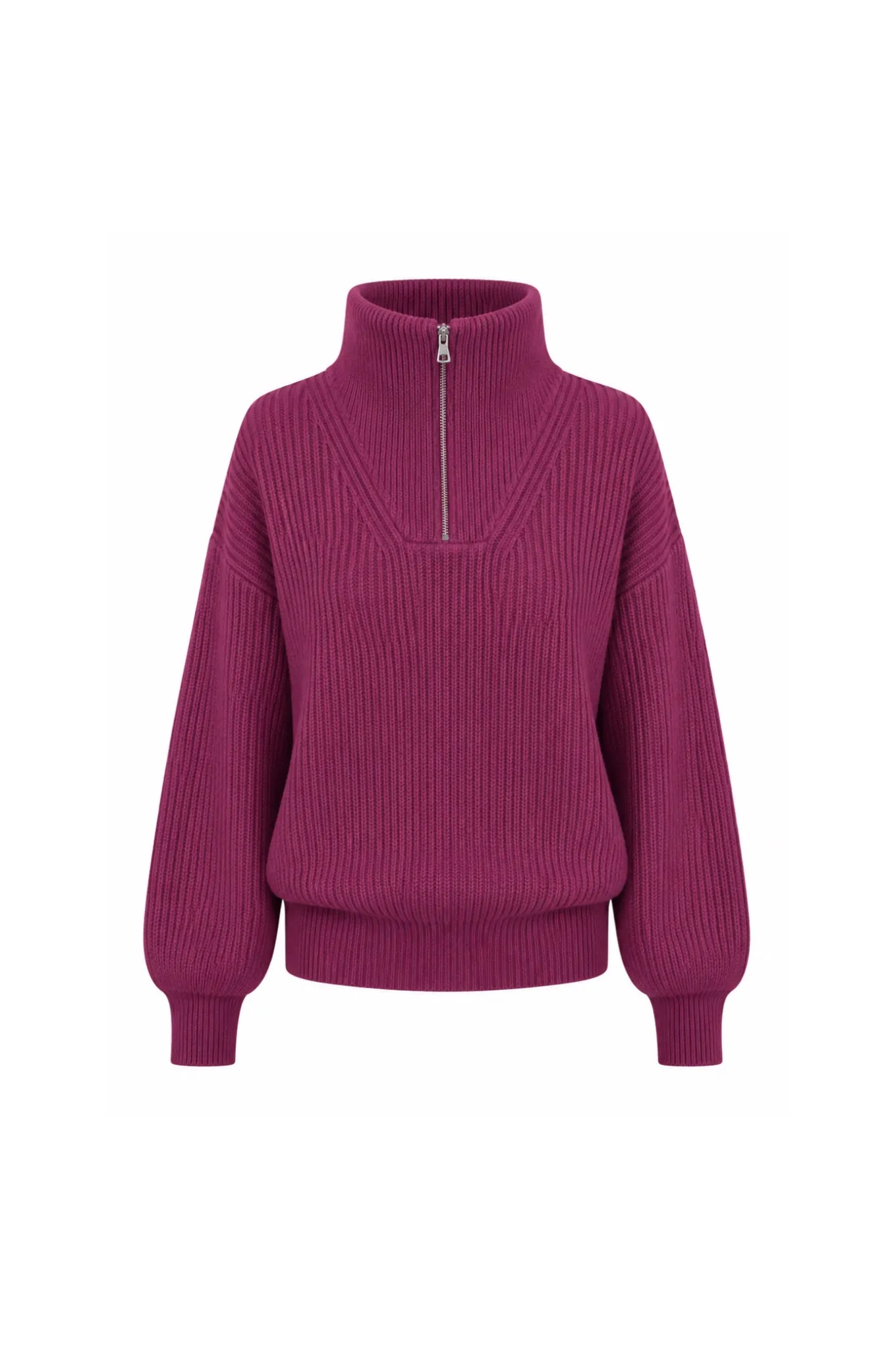 long-sleeved trucker-neck pullover - Wijnrood - Afbeelding 2