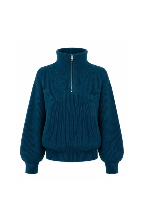 long-sleeved trucker-neck pullover - petrol