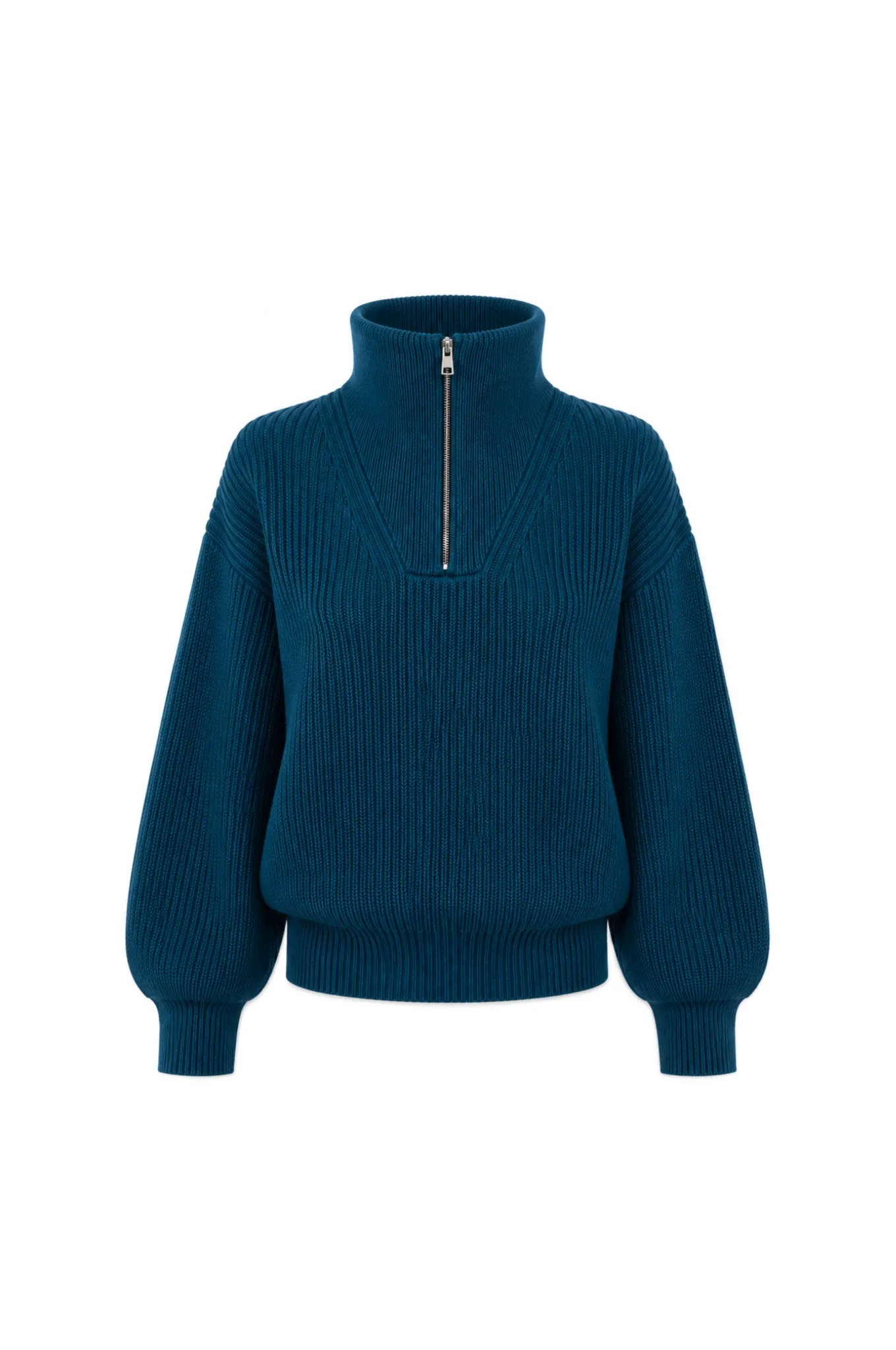 long-sleeved trucker-neck pullover - petrol