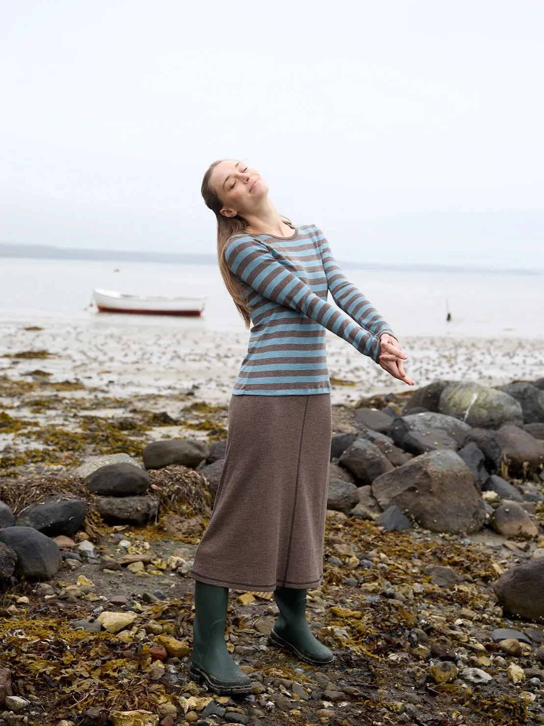 Shirt wool stripes - Wood/Aqua melange - Afbeelding 4