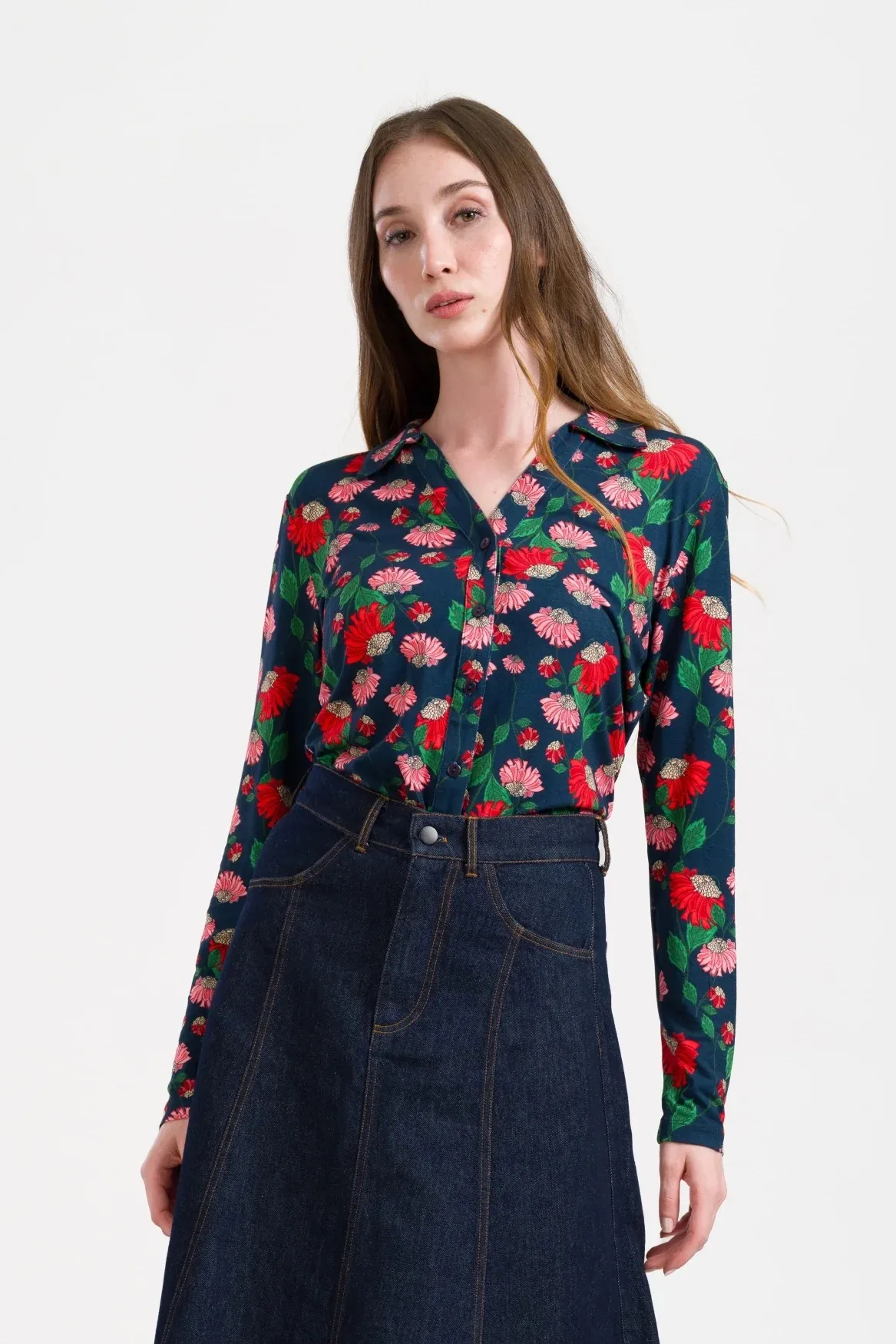 Lena Blouse LS Scarlet Serenade - Navy
