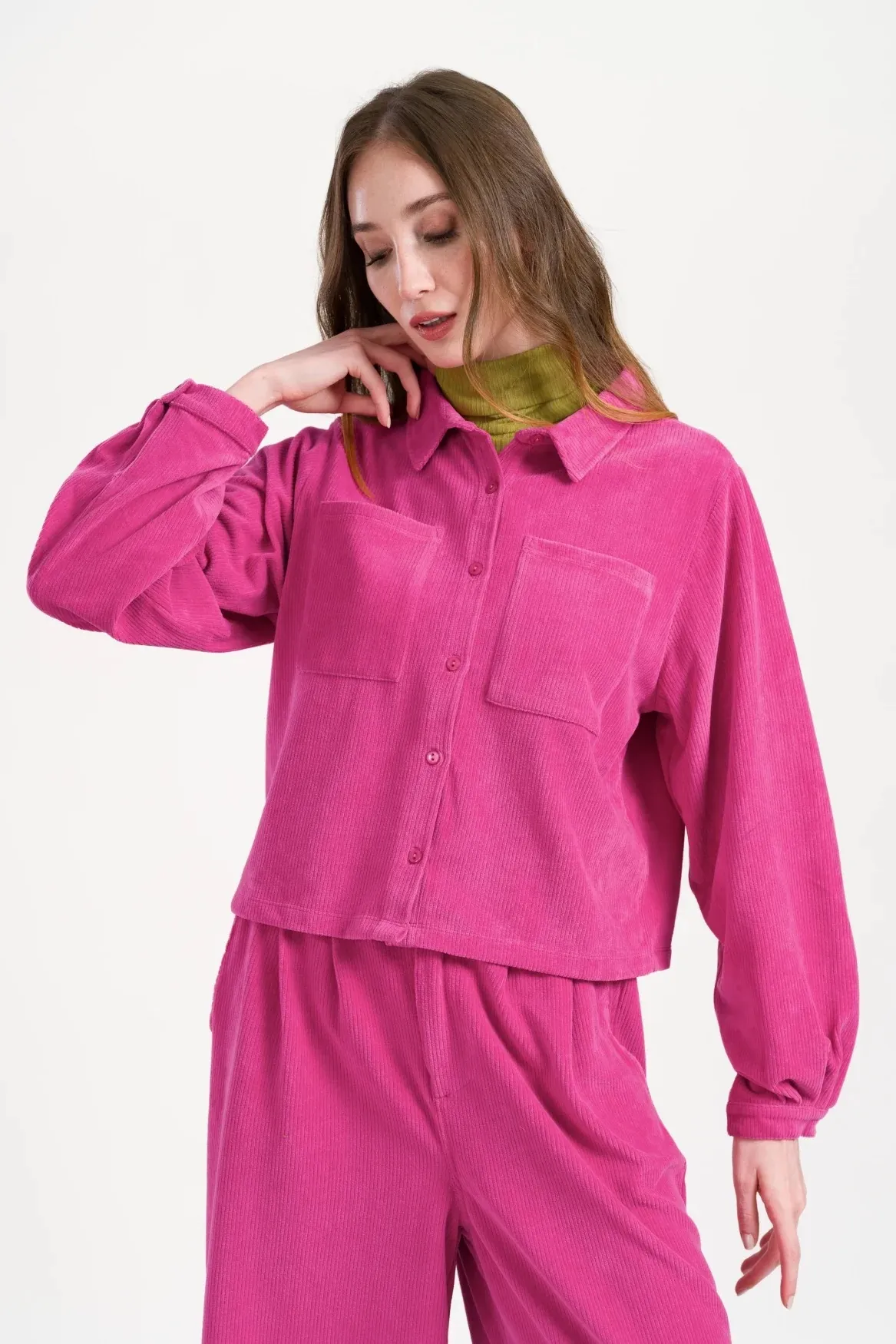 Abby Overshirt Rib Velour - fuchsia