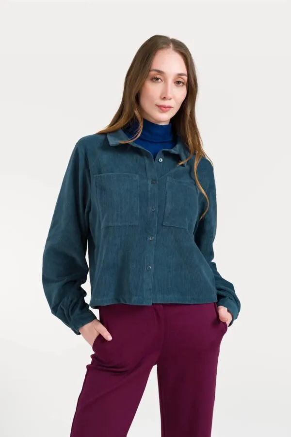 Abby Overshirt Rib Velour - Donkergroen
