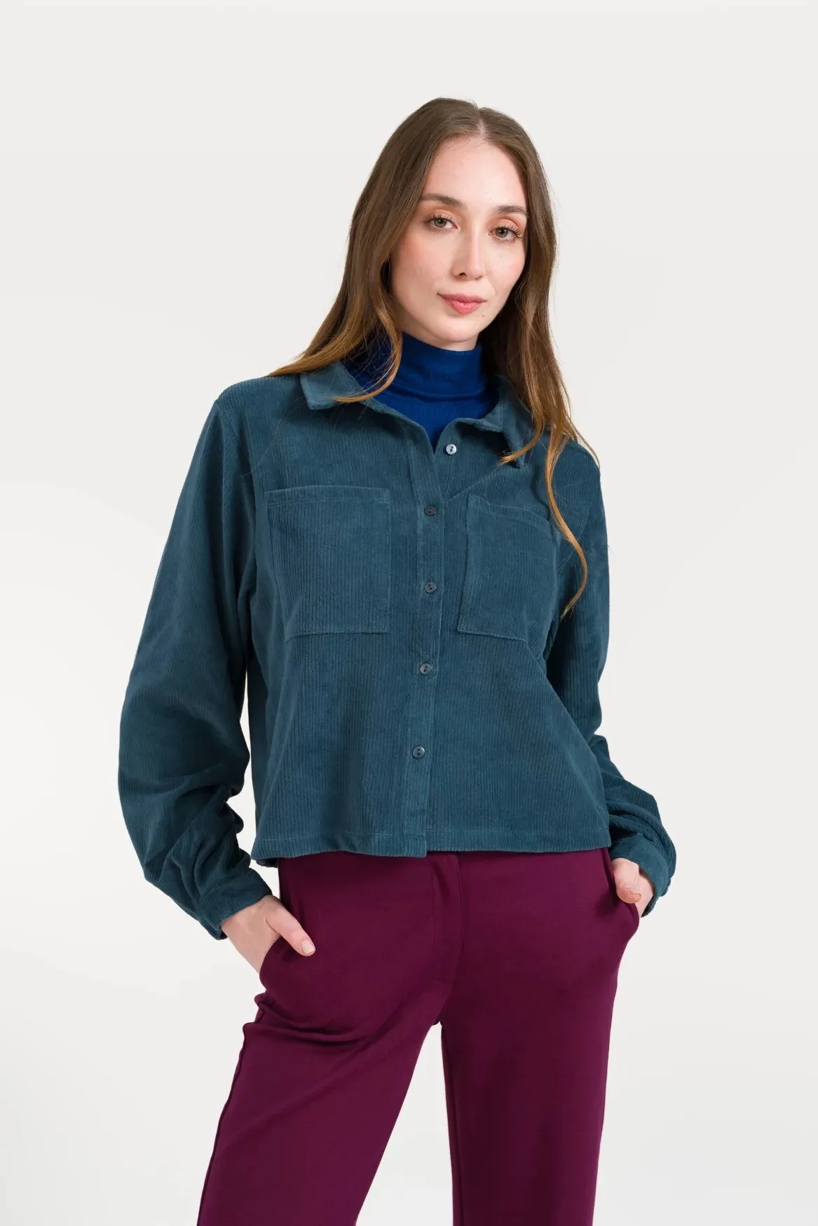 Abby Overshirt Rib Velour - Donkergroen