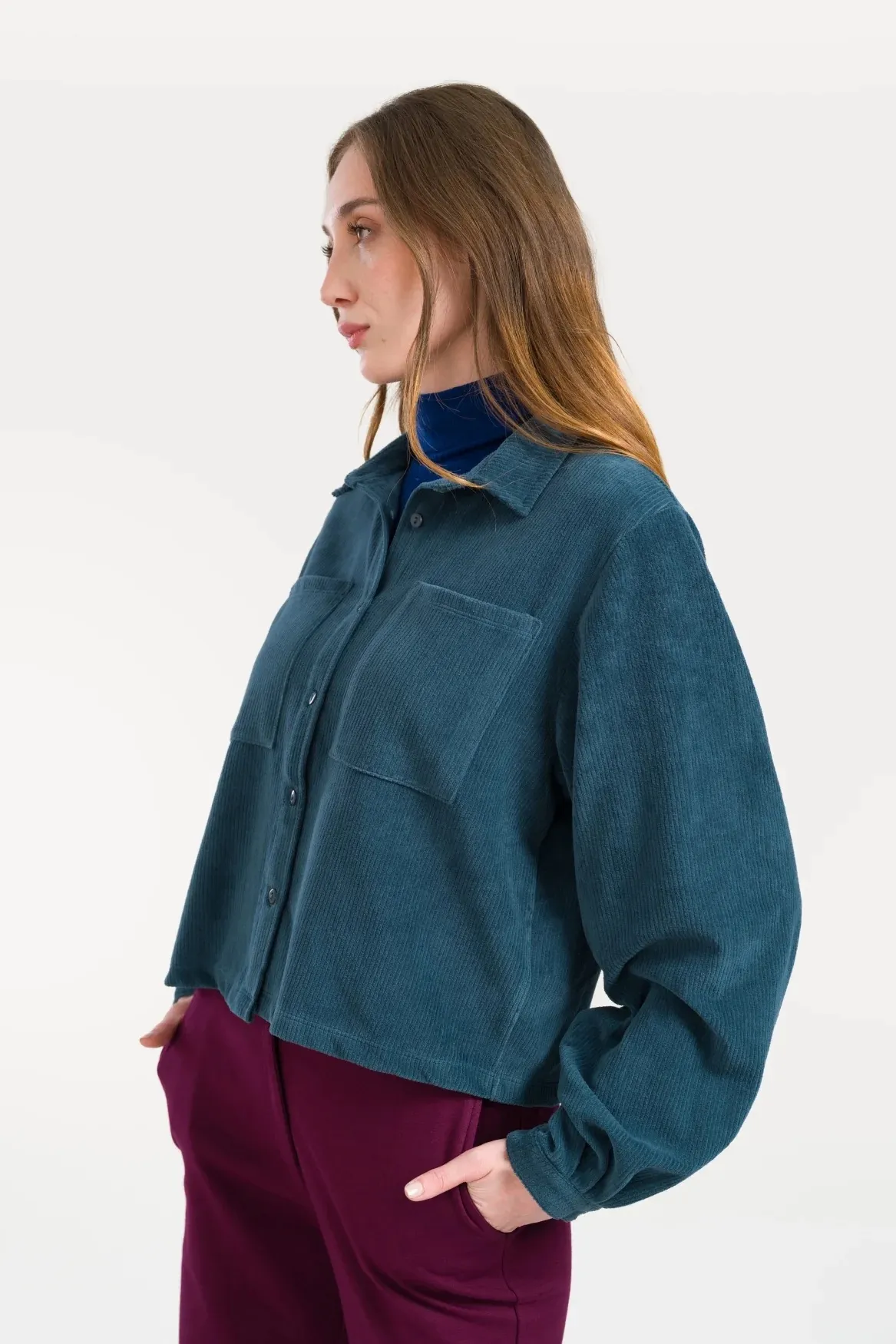 Abby Overshirt Rib Velour - Donkergroen - Afbeelding 2