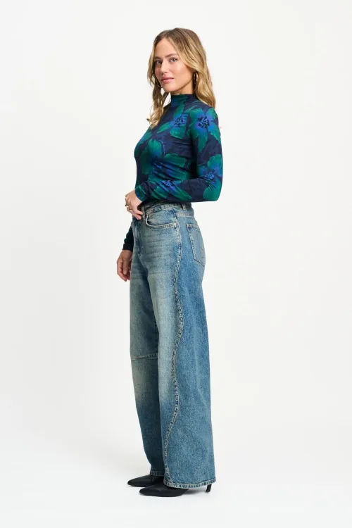 TURTLENECK - Romi Jersey Bloom Teal Green - Groen