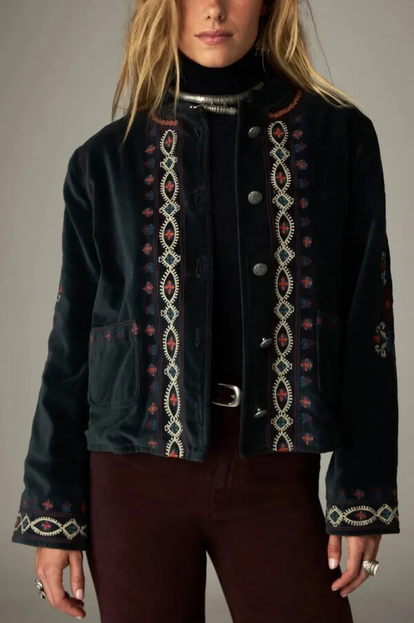 Velvet jasje met borduursels - Jade