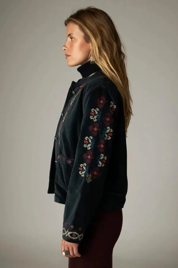 Velvet jasje met borduursels - Jade