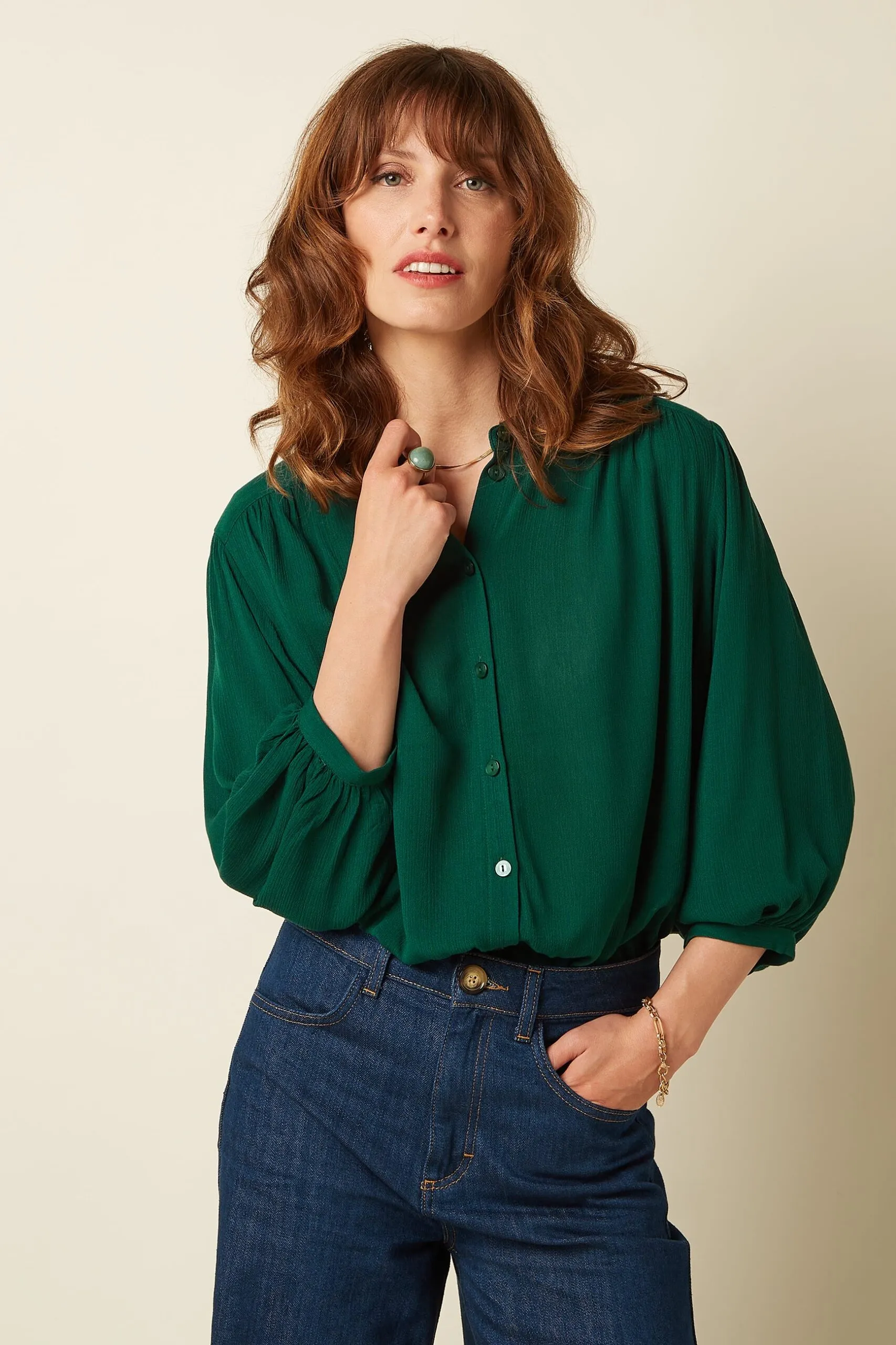 Olga Blouse Noble - Botanical Green
