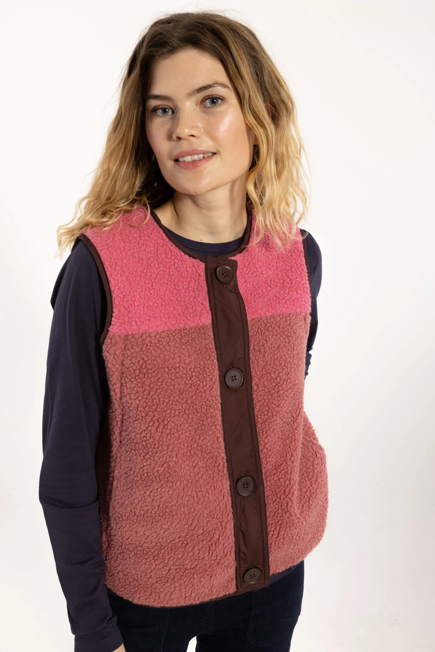 Daneteckel Fleece Vest - Berry Compote/Light Beige/Dark Navy