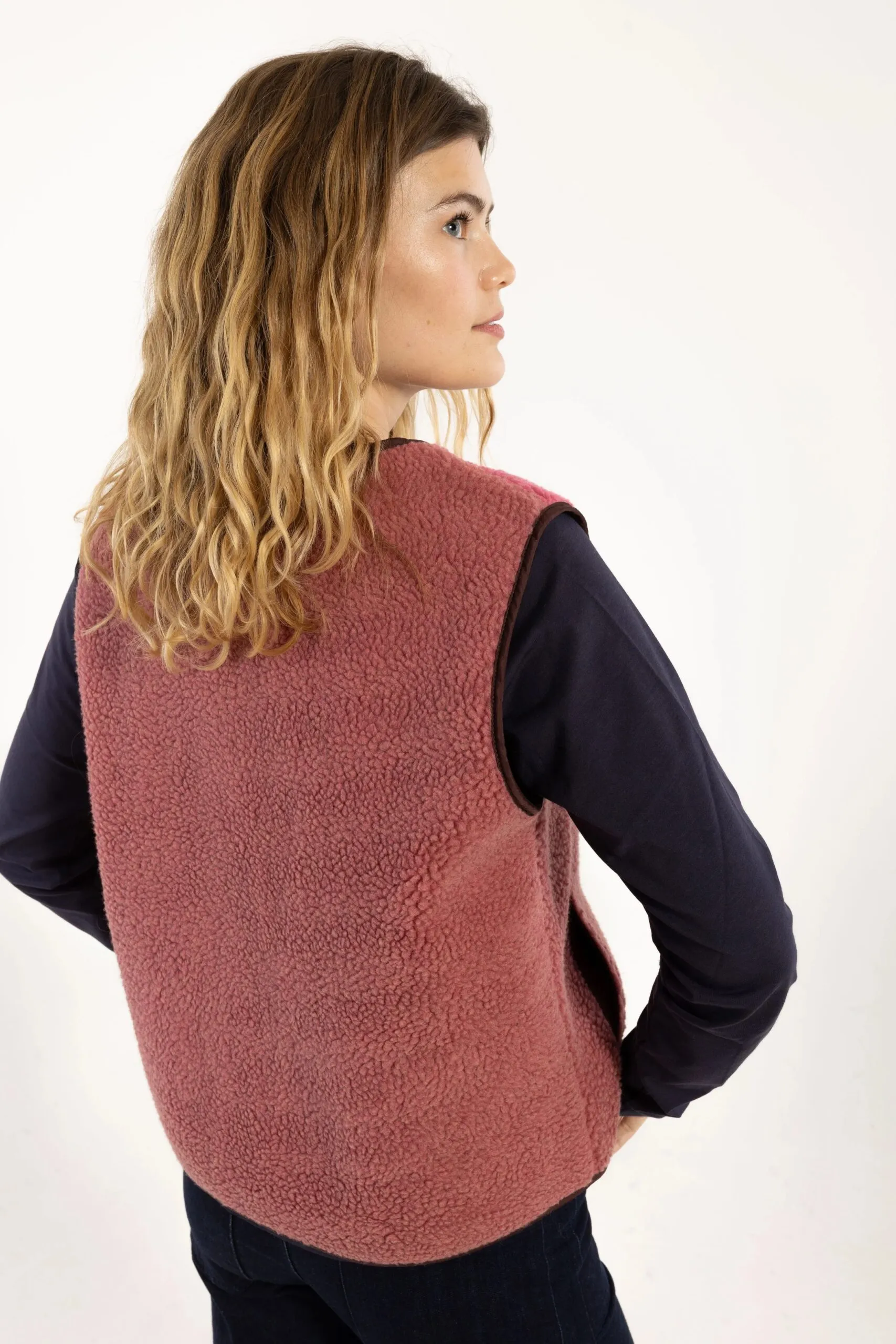 Daneteckel Fleece Vest - Berry Compote/Light Beige/Dark Navy - Afbeelding 3