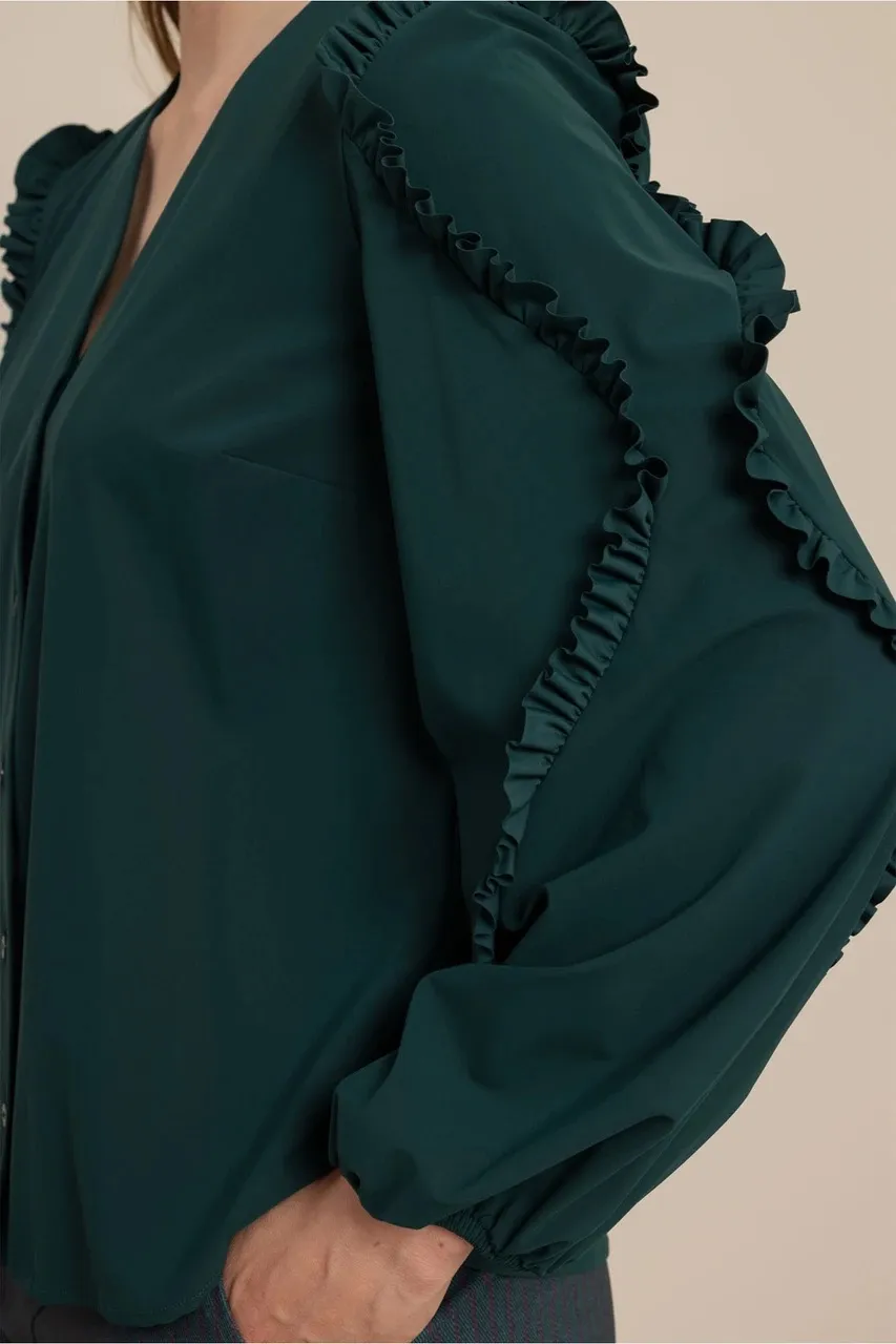 Ingrid ruffle blouse - Dark Teal - Afbeelding 2