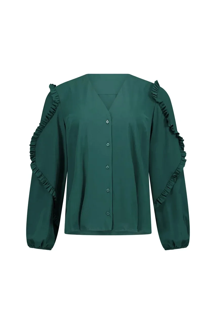 Ingrid ruffle blouse - Dark Teal - Afbeelding 6