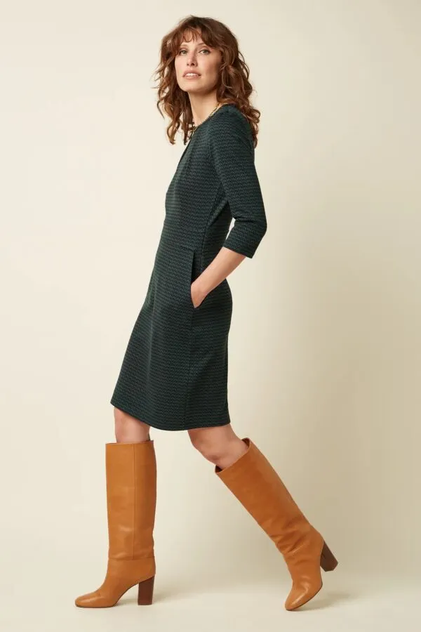 Mona Dress Wander Jacquard - pine green