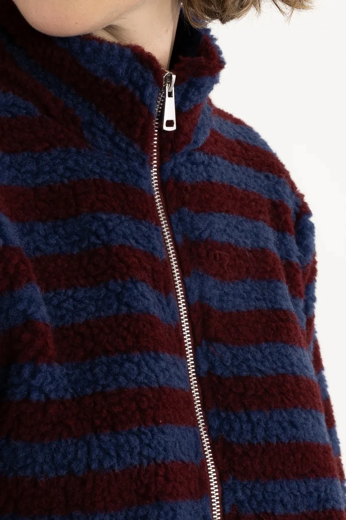 Danedada Fuzzy Wool Stripe Fleece Zip-Up - Dark Wine/Porcelaine - Afbeelding 6