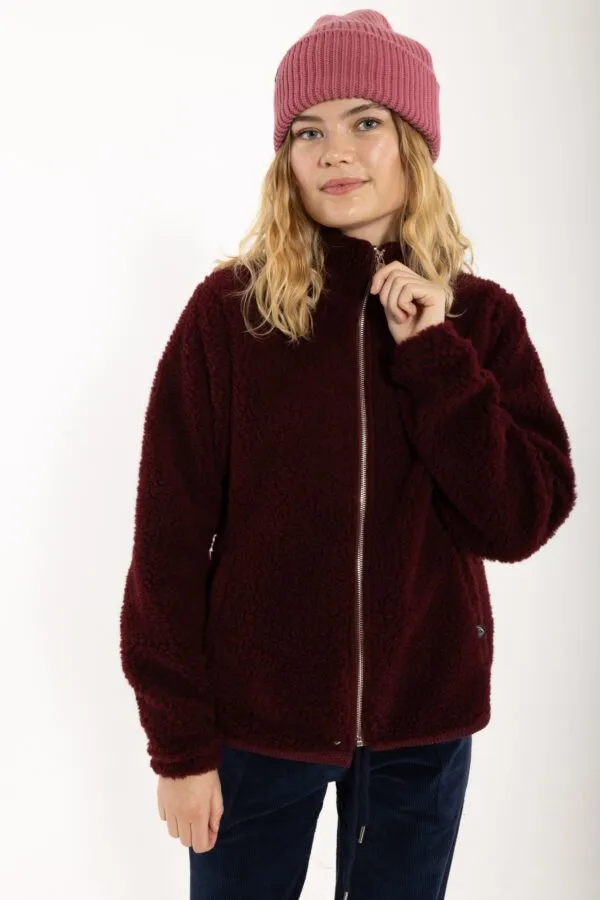 Danedada Fuzzy Wool Fleece Zip-Up - Dark wine