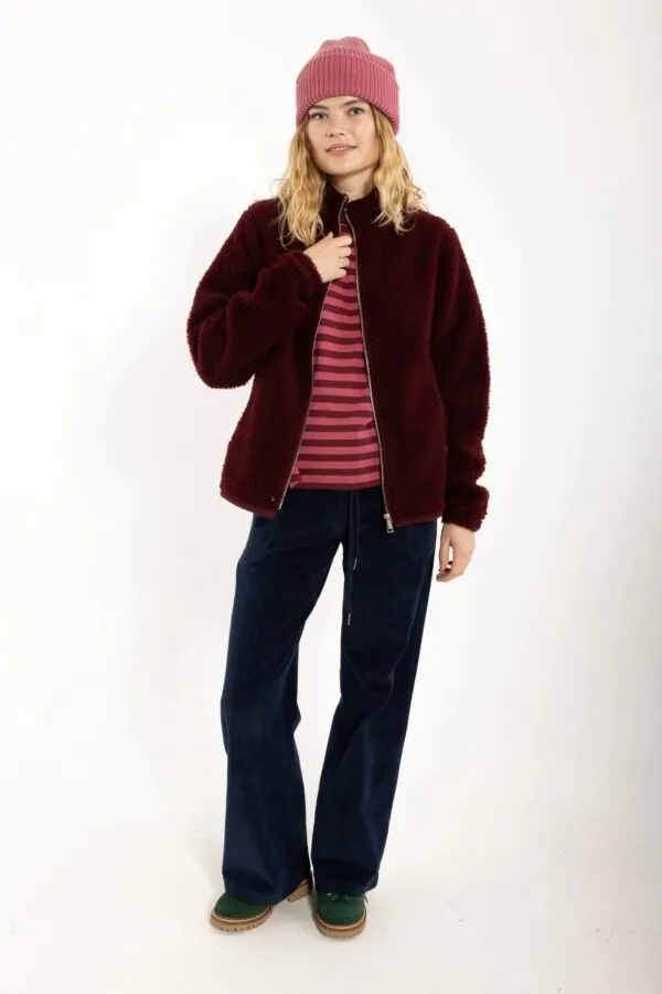 Danedada Fuzzy Wool Fleece Zip-Up - Dark wine
