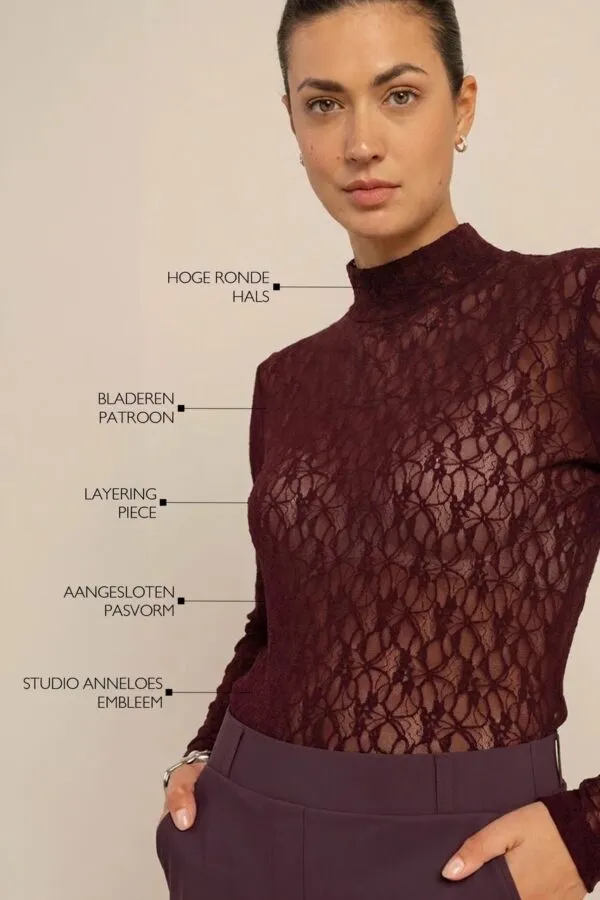 Reagan lace col top - Aubergine