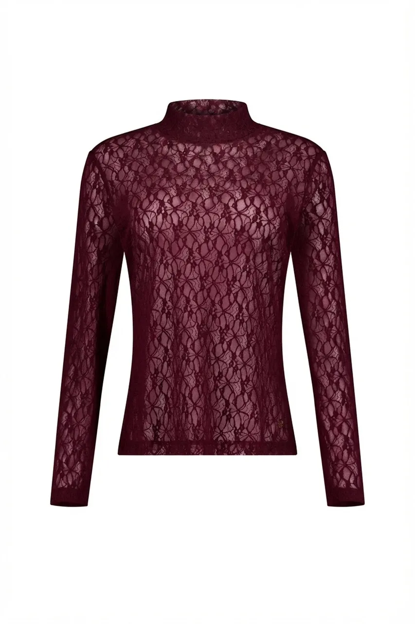 Reagan lace col top - Aubergine - Afbeelding 3