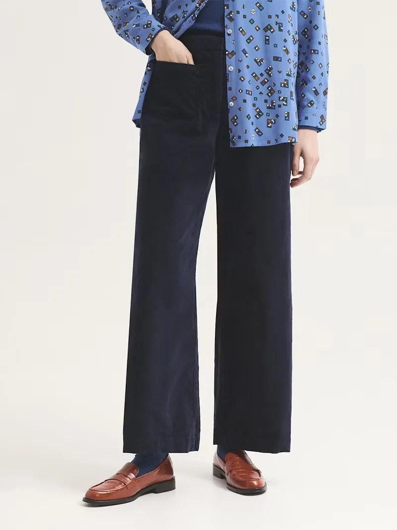 Plain corduroy pockets trousers - Navy - Afbeelding 5