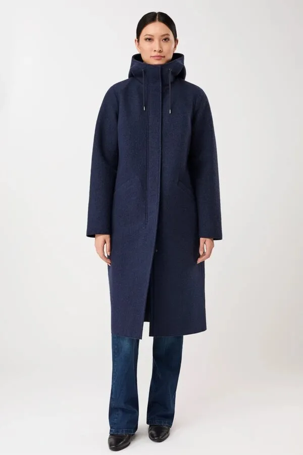 Kapuzenmantel aus Walk mit Membran - Steel Blue