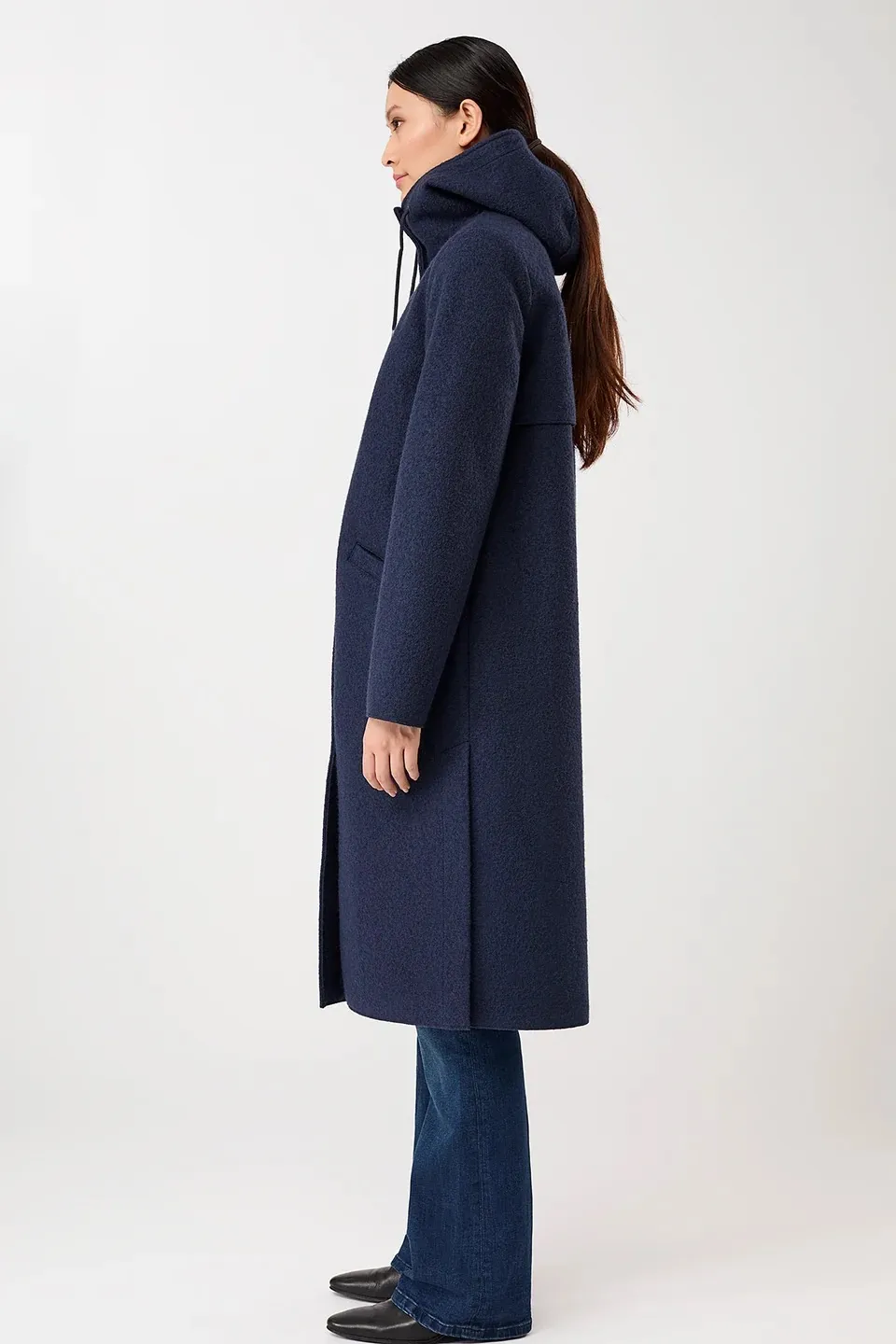Kapuzenmantel aus Walk mit Membran - Steel Blue - Afbeelding 2