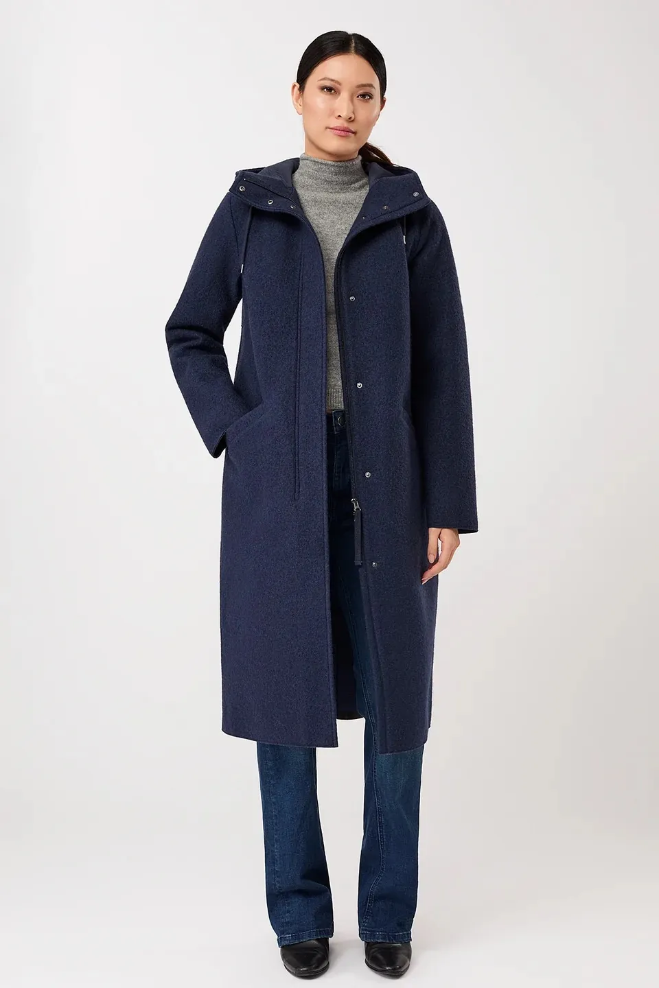 Kapuzenmantel aus Walk mit Membran - Steel Blue - Afbeelding 6