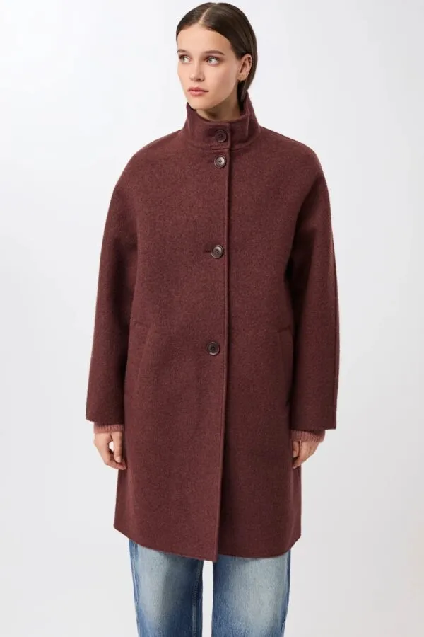 Kurzer Mantel aus Walk mit Membran - Burgundy